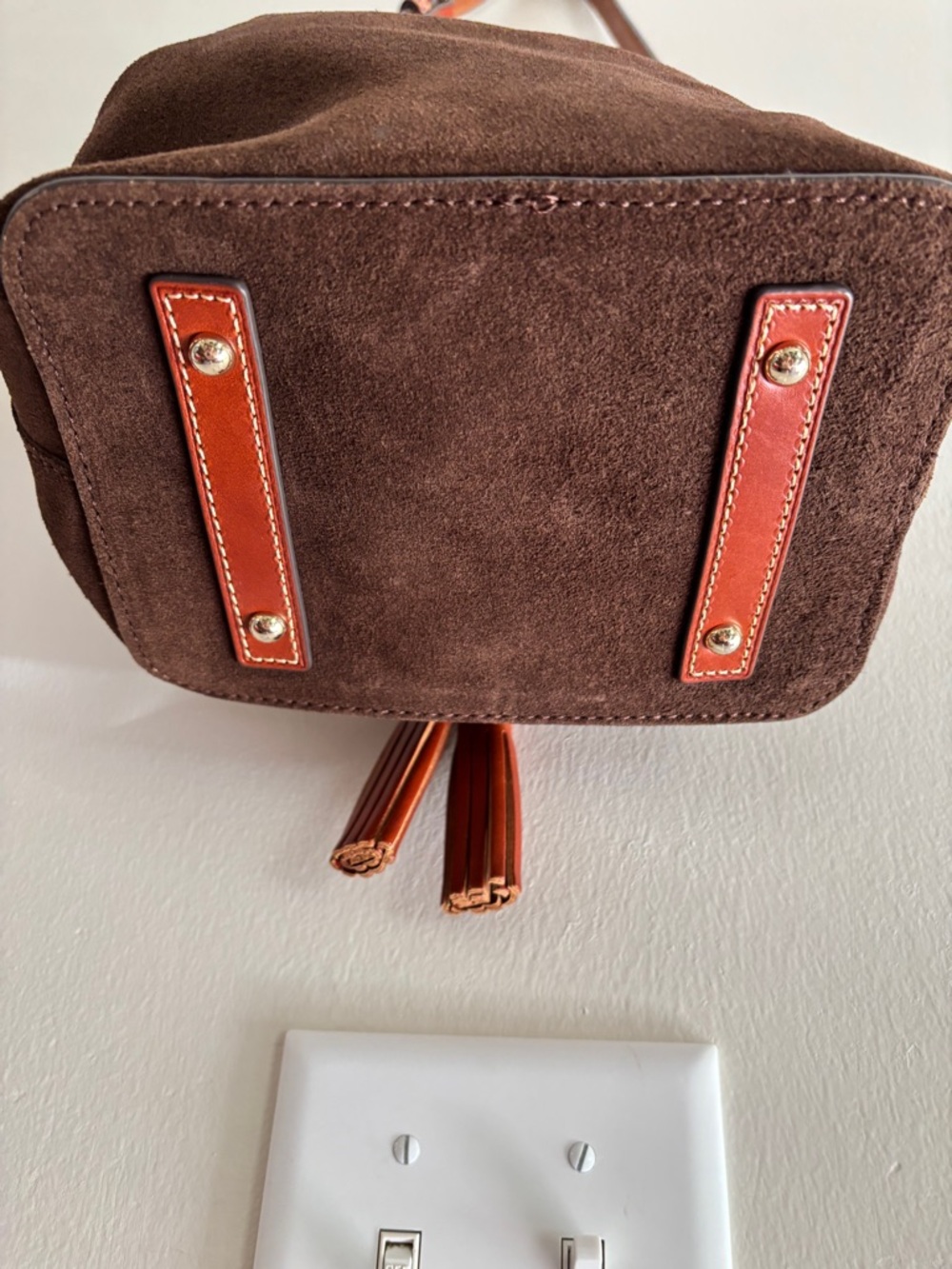 Dooney & Bourke Brown Suede Drawstring Hobo with Leather Trim - Picture 8 of 11
